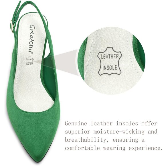 Women’s Green Suede Closed Pointed Toe Kitten Heels Slingback Pumps Shoes - Picture 2 of 6